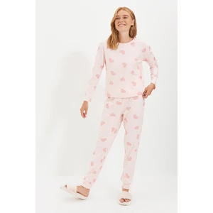 Trendyol Powder Heart Knitted Pajamas Set