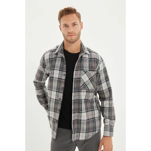 Trendyol Gray Men's Slim Fit Buttoned Collar Single Pocket Lumberjack Plaid Shirt