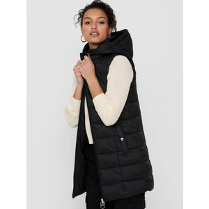 Black Quilted Long Vest with Hood JDY Zulu - Ladies