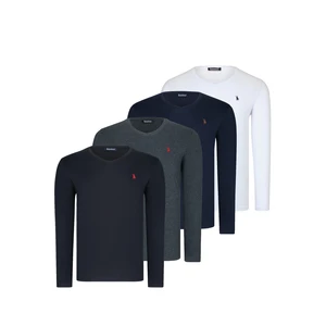 QUAD SET T8587 DEWBERRY V COLLAR MEN'S SWEATSHIRT-BLACK-ANTRASİt-LACİVERT-WHITE