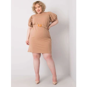 Camel plus size dress with decorative sleeves