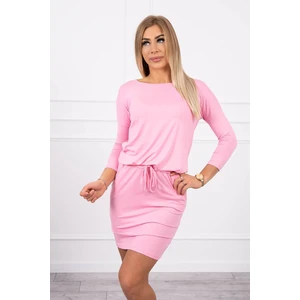 Viscose dress tied at the waist light pink