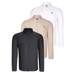 TRIPLE SET G725 DEWBERRY MENS SHIRT-BLACK-WHITE-BEIGE