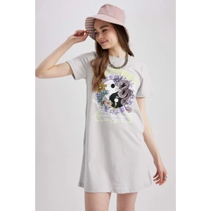 DEFACTO Regular Fit Crew Neck Combed Short Sleeve Dress