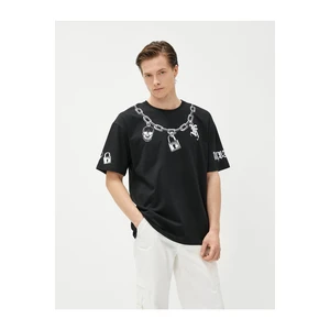 Koton Oversize T-Shirt Short Sleeved Crew Neck Printed Cotton