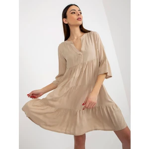 Beige loose dress with frills and 3/4 sleeves SUBLEVEL