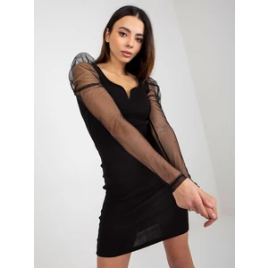 OCH BELLA black ribbed cocktail dress made of mesh