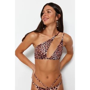 Trendyol Animal Print One-Shoulder Bikini Top With Cut Out/Window