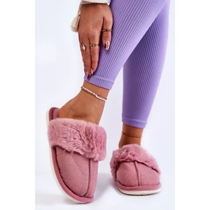 Lady's insulated slippers with fur Dark pink Franco