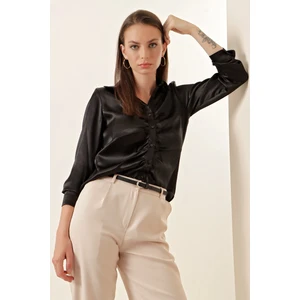 Bigdart 20112 Pleated Satin Shirt - Black