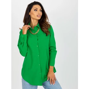 Green oversize button-down shirt with collar