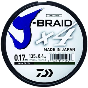 Daiwa splétaná šňůra j-braid 4 tmavě zelená 135 m-průměr 0.25 mm / nosnost 14,4 kg