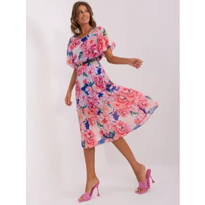 Dark blue and pink floral pleated dress