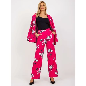 Fuchsia wide fabric trousers with rose suits