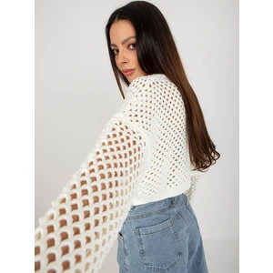 Ecru short summer sweater with openwork pattern