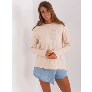 Light beige classic sweater with cables