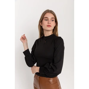 HAKKE Crepe Blouse with Balloon Sleeves Drop Drops in the Front