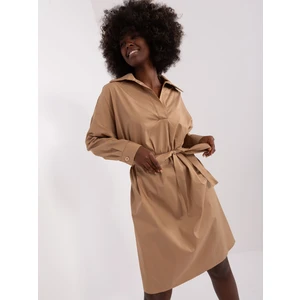 Camel midi dress with collar ZULUNA