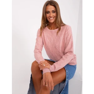 Light pink classic sweater with a round neckline