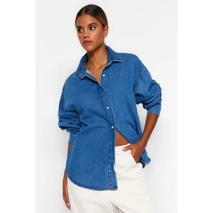 Trendyol Navy Blue Oversized Denim Shirt