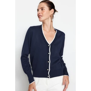 Trendyol Navy Blue Premium Yarn/Special Yarn Contrast Colored Knitwear Cardigan