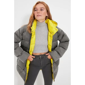 Trendyol Gray Oversized Hooded Yellow Lined Puffy Coat