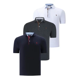 TRIPLE SET T8582 DEWBERRY MENS T-SHIRT-NAVY BLUE-ANTHRACITE-WHITE