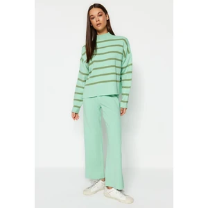 Trendyol Striped Knitwear Bottom-Top Suit with Green Pants