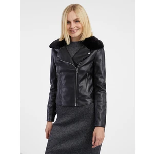 Orsay Black Leatherette Jacket with Faux Fur - Women