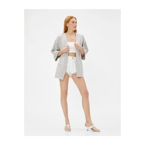 Koton Short Linen-Mixed Kimono With Pockets