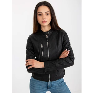 Women's motorcycle jacket in black artificial leather