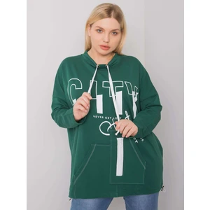 Dark green larger sweatshirt with printed design and pockets