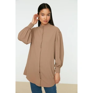 Trendyol Beige Judge Collar Closed Pat Drawstring Shirt