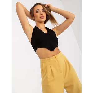 Dark yellow wide trousers made of high-waisted fabric