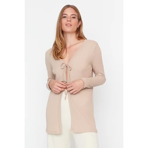 Trendyol Beige Front Tied Camisole Knitted Cardigan