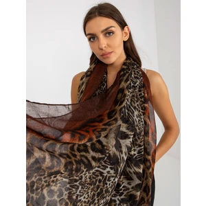 Brown and dark orange scarf with print