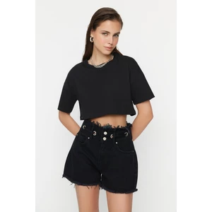 Trendyol Black Waist Detailed Denim Shorts