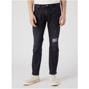 Black Men's Straight Fit Jeans with Tattered Wrangler Effect - Men's