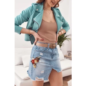 Denim miniskirt with embroidery