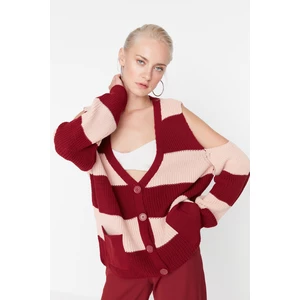 Trendyol Claret Red Oversize Cut-Out Detailed Knitwear Cardigan