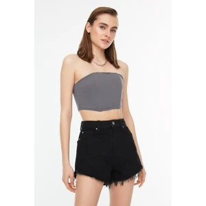 Trendyol Black Tasseled Denim Shorts