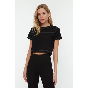 Trendyol Black Crop Dzianted T-Shirt