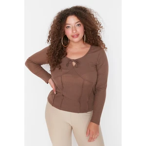 Trendyol Curve Plus Size Blouse - Brown - Slim fit