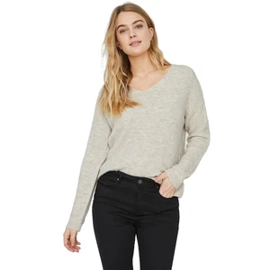 Vero Moda Dámsky sveter VMCREWLEFILE Regular Fit 10233357 Birch MELANGE XS