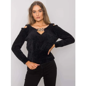 RUE PARIS Black sweater with a triangular neckline