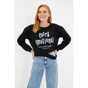 Trendyol Black Printed Basic Knitted Slim Sweatshirt