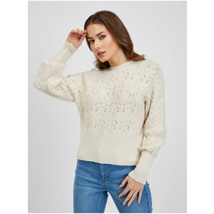 Cream Women's Patterned Sweater with Balloon Sleeves ORSAY - Women