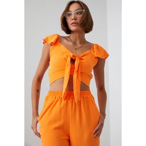 Orange crop top set with wide legs