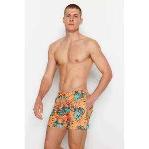 Trendyol Orange Men's Standard Size Tropical Printed Swimwear Marine Shorts