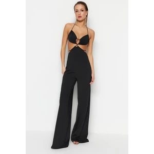 Trendyol Black Lined Knitted Jumpsuit with Window/Cut Out Detail, biased